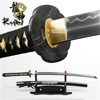 Ryujin 1095 DH Blade Handmade Samurai Katana Sword w/ Dragon Tsuba Dull Saya
