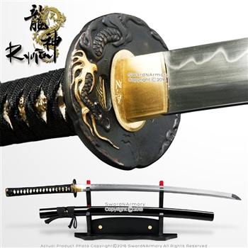 Ryujin 1095 Blade Hand Forged Samurai Katana Sword w/ Gold Plated Dragon Tsuba