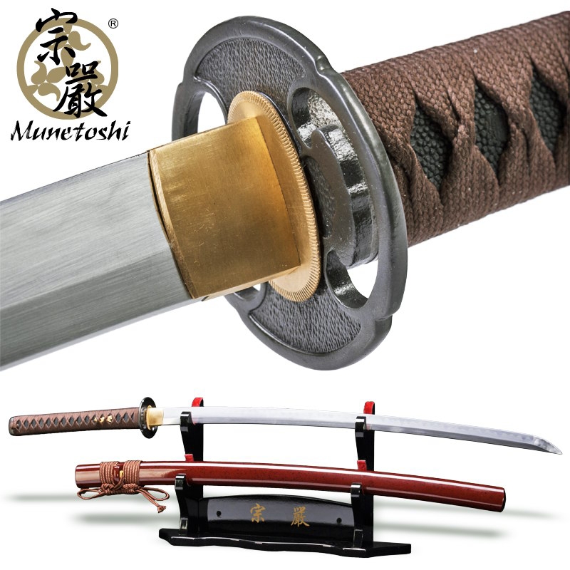 Munetoshi T10 Clay Tempered Steel Handmade Samurai Katana Sword Musashi Tsuba 