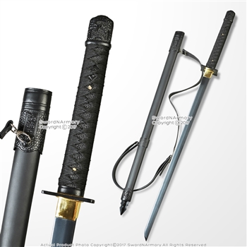 Shinobi Ninja Sword Hand Honed Sharp Edge Black Blade with Back Carrying Strap