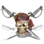 Caribbean Sea Pirate Skeleton Skull Wall Display w/ Hanging Dual Cutlass Swords
