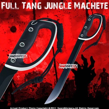 21" Black Full Tang Jungle Machete w/ Sheath Rubber and PlasticKnuckle Guard
