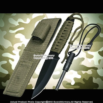 Black Camping Survival Fixed Blade Knife with Magnesium Fire Starter and Sheath