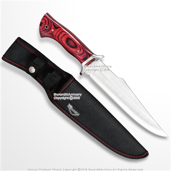 12" Fixed Blade Full Tang Bowie Hunting Knife Red Wood Steel Guard with Sheath