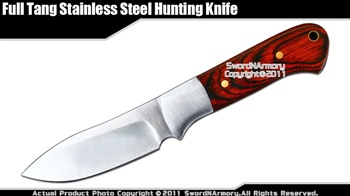 Full Tang Stainless Steel Hunting Knife with Leather Sheath WD