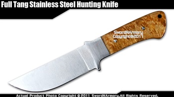 9.5" Full Tang Hunting Knife W/ Leather Sheath Burl Wood Handle