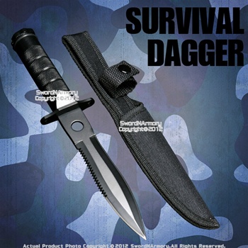 Black Fixed Blade Tactical Knife Dagger with Survival Kits Compass and Nylon Pouch