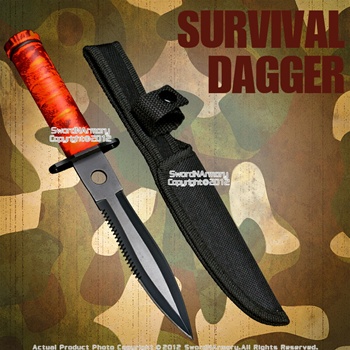 Red Camo Color Fixed Blade Tactical Knife Dagger with Survival Kit and Compass