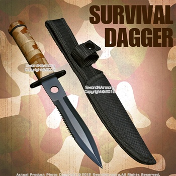 Desert Camo Fixed Blade Survival Knife Dagger with Survival Kit and Compass