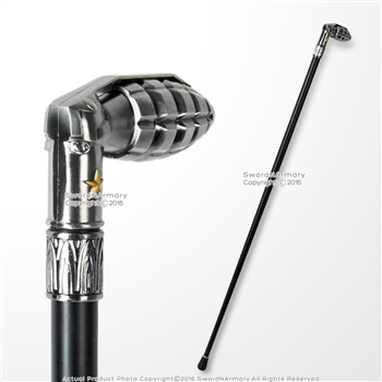 36" Hand Grenade Head Cane Black Metal Shaft Gentleman Walking Stick