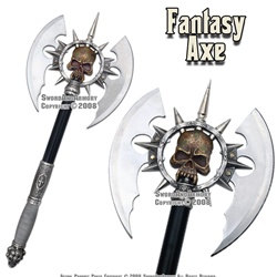 Death's Head Skull Fantasy Battle Axe With Plaque