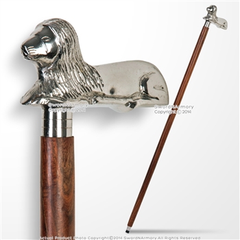 35.5" Handmade Sheesham Wood Gentleman Walking Cane with Lion Solid Brass Handle