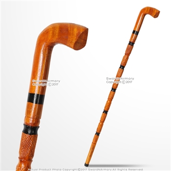 36" Handcrafted Eucalyptus Wood Gentlemen Walking Cane Stick Stripe Etched Shaft