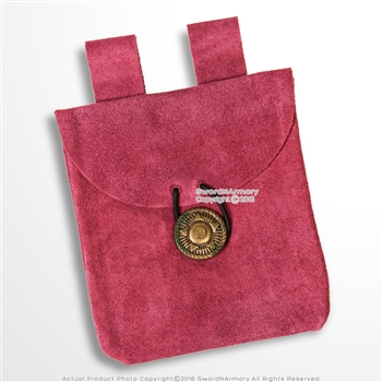 Medieval Renaissance Pouch Pink Genuine Suede Leather Coin Bag LARP Cosplay