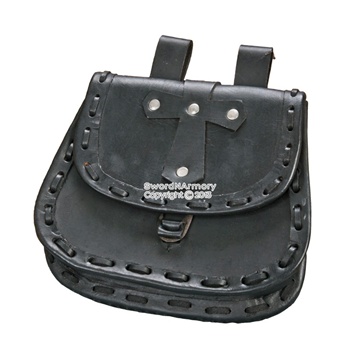 Medieval Paladin Black Genuine Leather Belt Pouch w/ Cross Reenactment SCA LARP