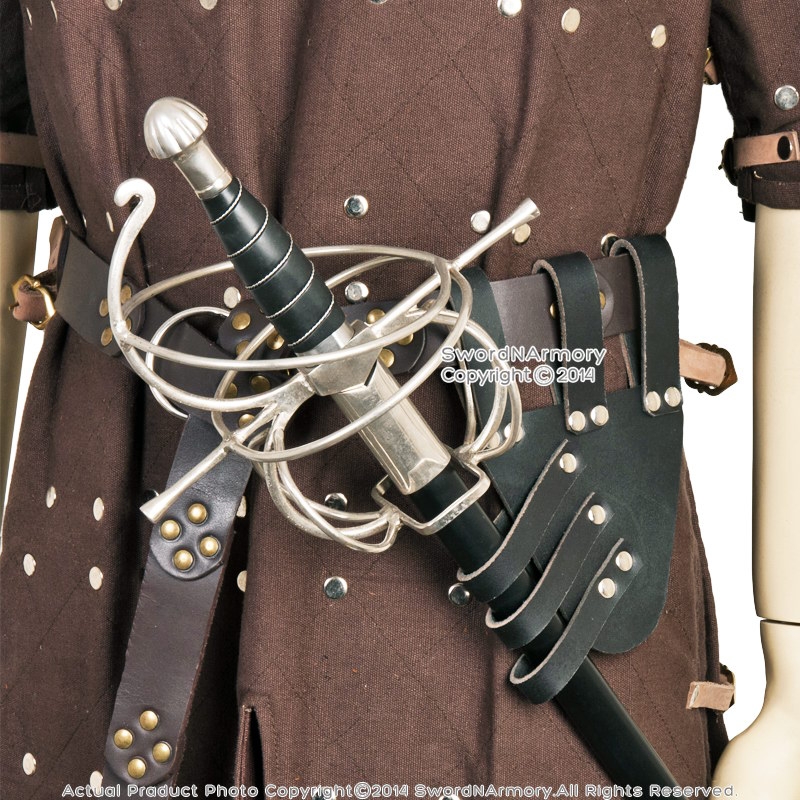 Medieval Faux Leather Sword Frog & Belt - Black Shoulder Holder For Rapier, Dagger, Katana, Knight Costume Accessory