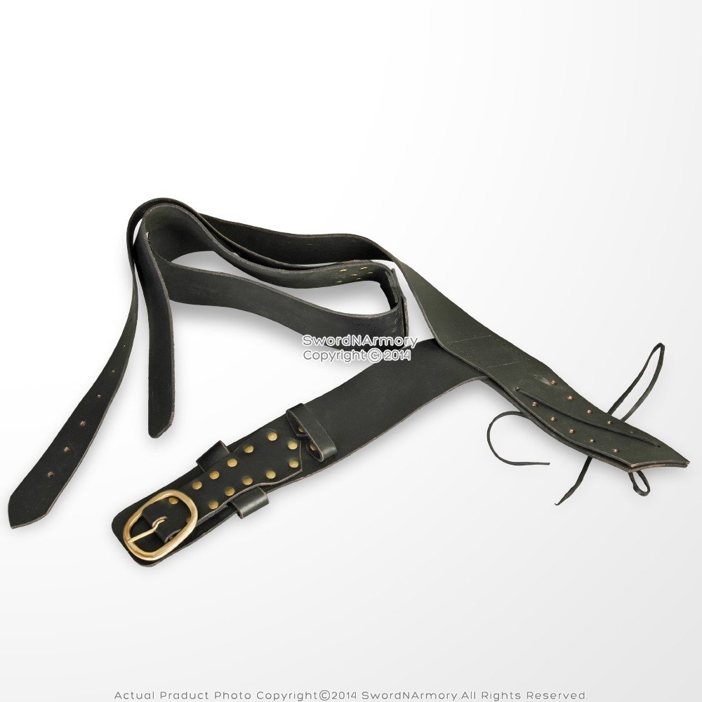 5.5" UNIVERSAL SWORD FROG Black Leather Sheath Scabbard Adjustable Baldric Belt 