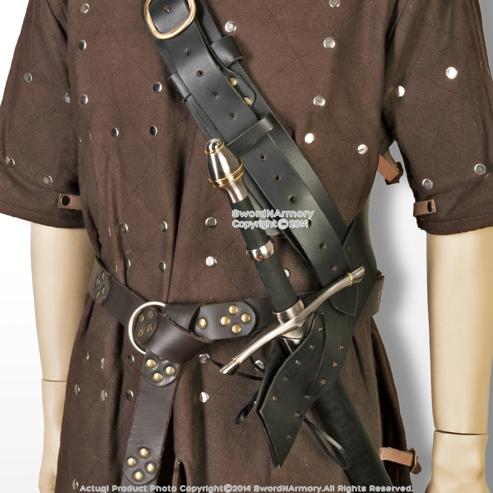 Medieval Sword Baldric Belt Leather Shoulder Mounted Adjustable Frog Holster 