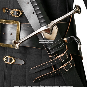 Black Genuine Leather Sword Belt Frog Hanger Baldric Renaissance Costume LARP