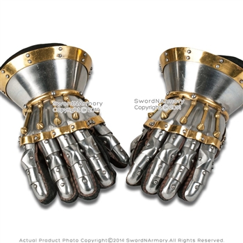 Silver Functional Large 16G Steel Princely Hourglass Gauntlets Leather Glove SCA
