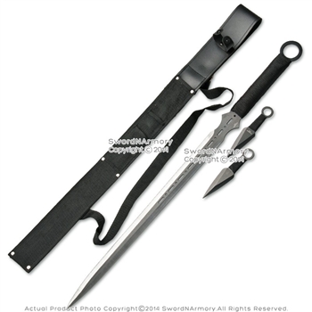 28" Full Tang Ninja Sword Machete with Two Throwing Knives and Carrying Sheath