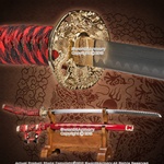 Ornamental Japanese Style Jin Tachi Sword Samurai Katana Dragon Tsuba Red Scab