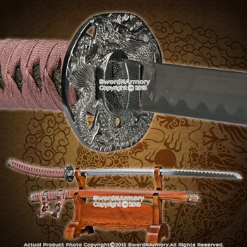 Ornamental Japanese Style Jin Tachi Sword Samurai Katana Dragon Tsuba Wood Scab