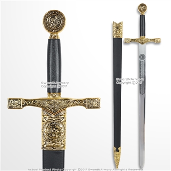 32" King Arthur Gold Excalibur Sword with Scabbard Medieval Renaissance Cosplay