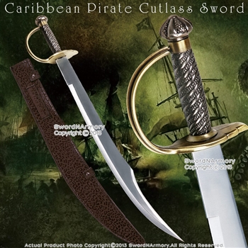 Caribbean Pirate Cutlass Sword Fantasy Scimitar Bow Guard Sheath Movie Replica