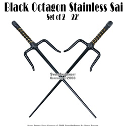 Set of 2 21" Black Octagon Stainless Sai Karate Practice