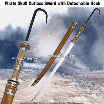 Pirate Skull Cutlass Sword Sabre with Detachable Hook
