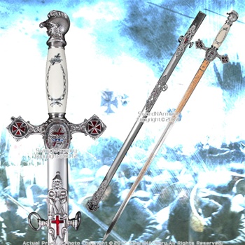 Masonic Knights Templar Ceremonial Sword Chrome Fittings Red Crosses 29" Blade