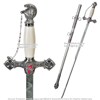 33.5" Fraternity Masonic Ceremonial Knights Templar Sword Mason Crusader Chrome