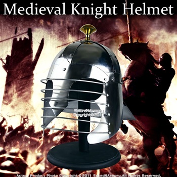 Medieval Knight Helmet with Helmet Liner & Display Stand