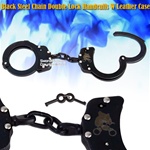 Black Steel Chain Double Lock Handcuffs W Leather Case