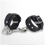 Black Genuine Leather Chain Handcuff with Steel Buckles Wrist Ankle Restraint