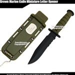 Green Small Marine Combat Knife Letter Opener Fixed Blade Dagger w/ Sheath Chain