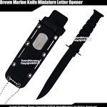 Black Marine Knife Miniature Letter Opener Replica With Name Plate & Chain