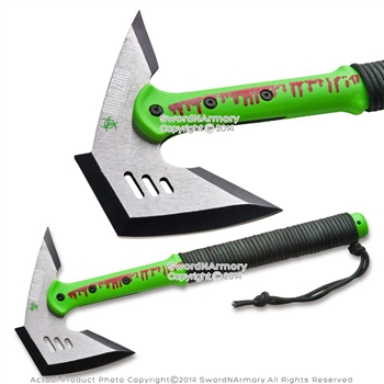16" Biohazard Zombie Green Killer Axe Solid Fantasy Ax w/ Paracord Wrap Handle