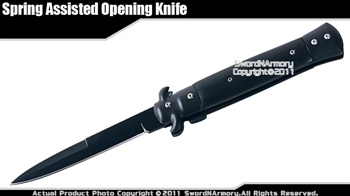 Stiletto Assisted Opening Knife Black Wood Handle