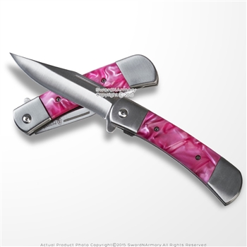 Buckshots  Assisted Opening Hunter Folding Pocket Knife with Pink Arylic  Handle