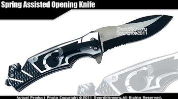 Spring Assisted Opening Rescue Knife Handcuff Theme Black