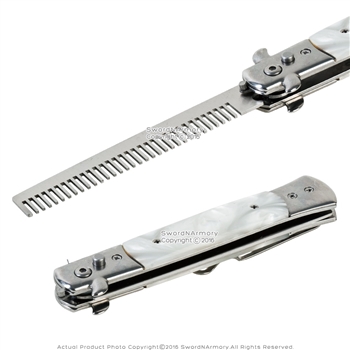 Automatic Push Button Pocket Folding Comb Switchblade Knife Looking Hair Brush W