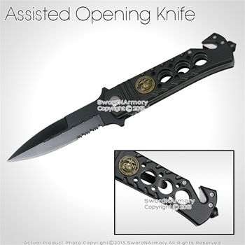 Spring Assisted Open Rescue Folding Pocket Knife w/ Glass Breaker ...