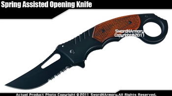 Assisted Opening Clip Point Ring Pommel Black Knife