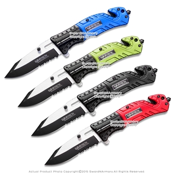 Spring Assisted Survival Folding Knife w/ Flashlight Belt Cutter Glass Breaker