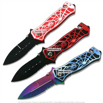 Spring Assisted Opening Spider Knife Serrated Tactical Folder Surgical Steel