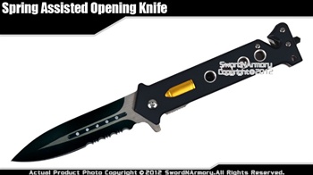 Stiletto Rescue Assisted Open Serrated Folding Pocket Knife w/ Bullet Handle BK