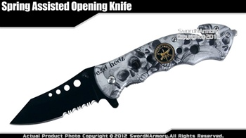 Special Forces Assisted Opening Knife Tanto Point Rescue Pocket Folder Skull