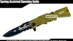 Green Assisted Opening Folding Knife Serrated AK47 Gun Shape Style Drop Point